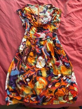 Beaded cowl neck Vibrant Multi-Color Floral Dress